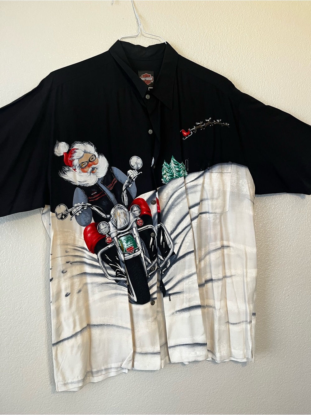 Harley-Davidson Black & White Santa Riding Motorcycle Camp Shirt